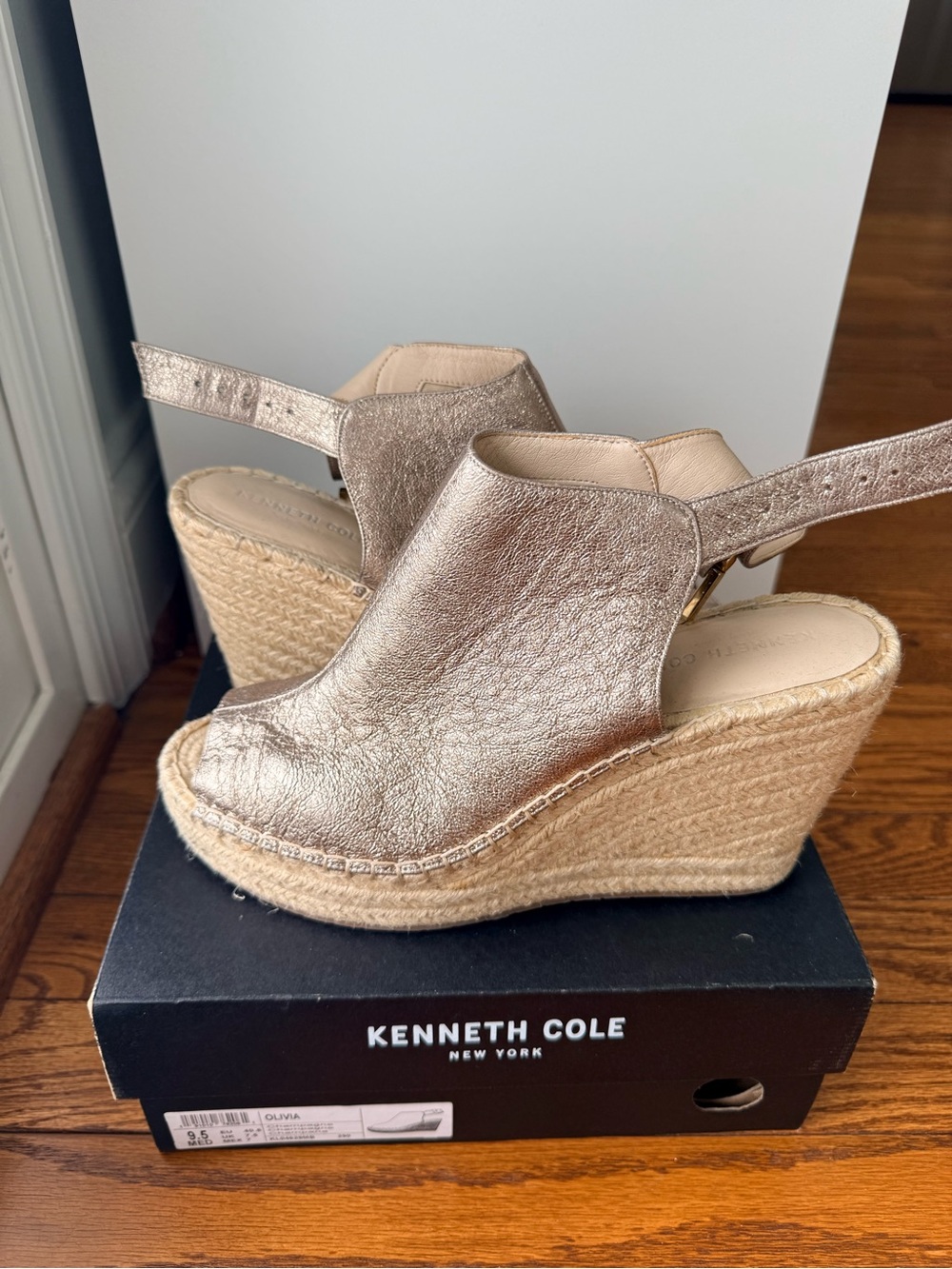 Kenneth Cole Metallic Gold Espadrille Wedge Sandals